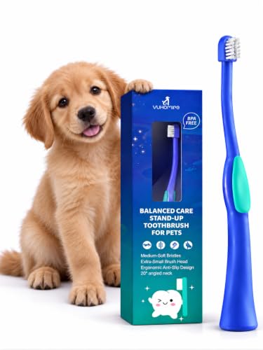 VVHOMIFE Medium-Soft Pet Toothbrush for Puppies & Small Dogs, Blue