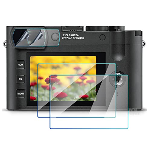 YRTIYO Q2 Lot de 4 films protecteurs d'écran compatibles avec appareil photo Leica Q2 (2 écrans LCD en verre + 2 viseurs en TPU), verre trempé 9H, anti-rayures, anti-bulles, ultra transparent