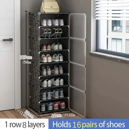 Image of Shoe Rack Multipurpose 5 Shelves Shoe Rack with Zip Door Cover & Side Pockets, Multiuse Wide Shelve,Rack for Footwear, Toys, Clothes (Black, 8-Layer)