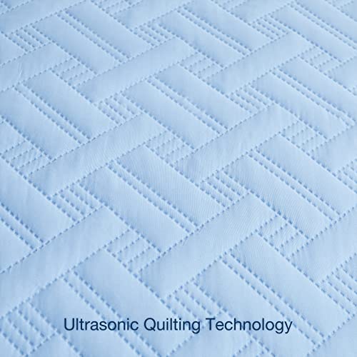 Beeweed Quilt Set King Size 3 Pieces, Lightweight Microfiber Basket Pattern Bedspreads For All Season, Sky Blue Soft Summer Coverlet Set With Ultrasonic Quilting Technology (1 Quilt, 2 Pillow Shams) #TOP4