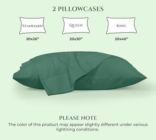 Image of Royale Linens 100% Cotton Pillow Cases Queen Size Set of 2 - Percale Pillowcase - Green Pillow cases Super Soft Cooling & Breathable Hotel Cotton Pillowcases, Fit Queen Pillows (20 inchx30 inch, Hunter Green)