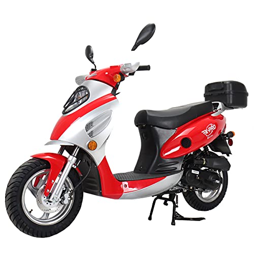X-PRO Oahu 50 Moped with 12" Aluminum Wheels, Rear Trunk! Electric/Kick Start! Large Headlight! (Red)