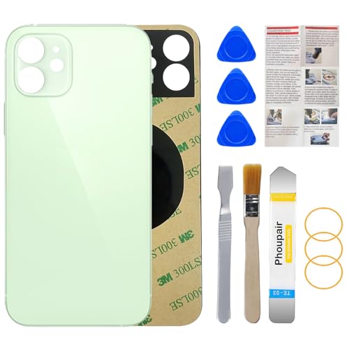 Phoupair Back Glass Replacement Compatible with iPhone 12 6.1-Inches with Repairing Kit and Installation Instruction (Green)