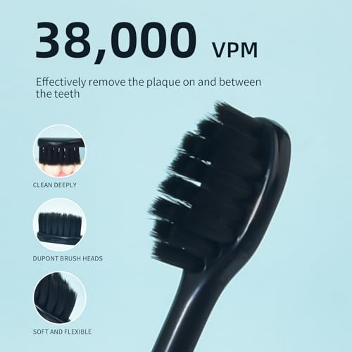 Y-Kelin Wiederaufladbare Sonic-Elektrozahnbürste mit 6 Dupont-Bürstenköpfen, 2-Minuten-Timer, 5 Putzmodi inklusive Aufhellungsfunktion (Schwarz) – Bild 3