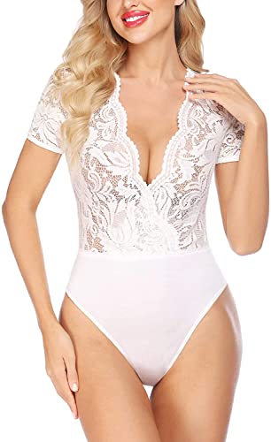 Avidlove Damen Lace Body Sexy Kurzarm Bodysuit Bluse Tops XL