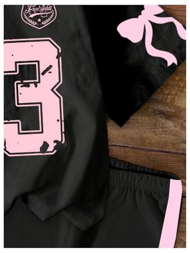 RoseSeek Conjunto de 2 peças de roupas de verão para meninas, camiseta com laço de manga curta e sho