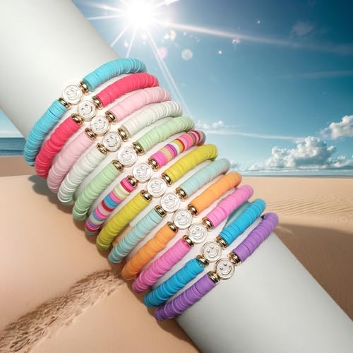12/24 PCS Preppy Friendship Smiley Face Bracelets for Women2