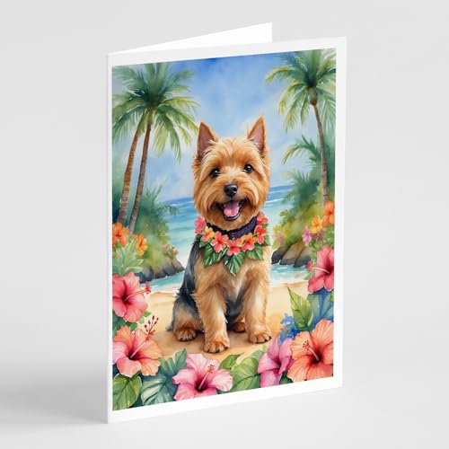 Caroline's Treasures Norwich Terrier Luau Greeting Cards Pack of 8 Blank Cards with Envelopes Whimsical A7 Size 5x7 Blank Note Cards