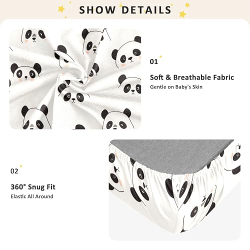 Drap de berceau en coton doux Pandas pour lit bébé - 6