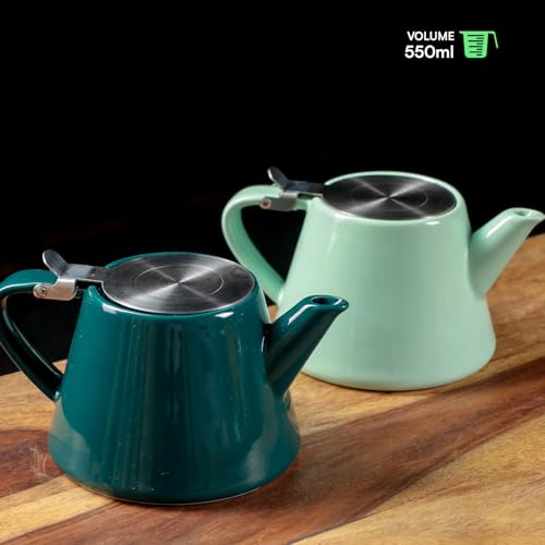 Image of Muse Teapot with Infuser | Ceramic Made with Stainless Steel Infuser | with Sleek and Modern Design Easy to Brew and Clean (Aqua Blue)