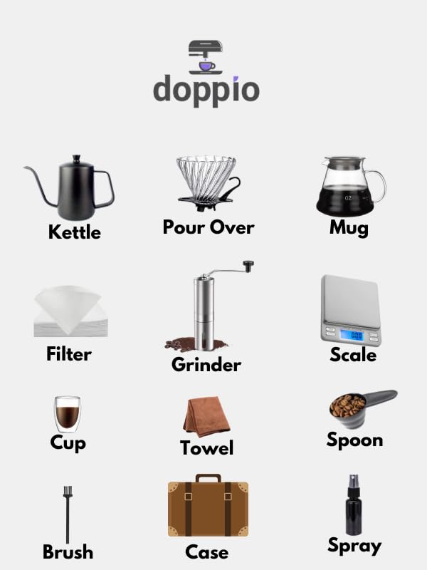 Image of DOPPIO Complete 13-Piece V60 Pour-Over Coffee Set with Travel Case - Professional Brewing Kit