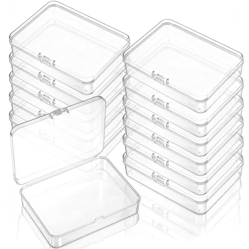 IANFAN 12 Pcs Mini Plastic Storage Containers Box with Lid, 4.5x3.4 Inches Clear Rectangle Box Organizer Crayon Boxs for Collecting Small Items Beads Business Cards Game Pieces Crafts Accessories