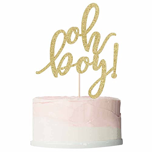 Bekaterea Decoración dorada para tartas de Oh Boy, decoración de tartas de fiesta de bebé, decoración de pastel de baby shower, revelación de género de bebé, suministros de decoración de fiesta de
