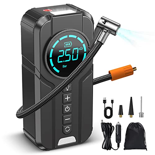 6000mAh Compresor Aire Portatil Coche,150PSI Inflador Ruedas Coche,12V DC Bomba de Aire Coche,Hinchador Ruedas Coche con luz LED,Inflador Electrico para Coches,Bicicletas,Moto,Pelotas