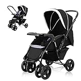 Two Way Stroller, Baby Foldable Conversable Pushchair w/ 5- Point Safety Harness, Sleeping Cushion, Storage Basket, Free Standing by Costzon (Deluxe Black)
