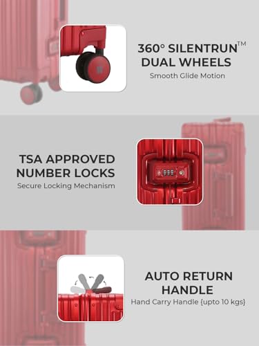 Image of EUME 100% Aluminium Cabin Trolley Bag Small for Travelling 50cm | Durable High-End 8 Silentrun 360 Degree Spinner Wheels System | Premium Trolley Bag Small for Travel (Inferno Red)