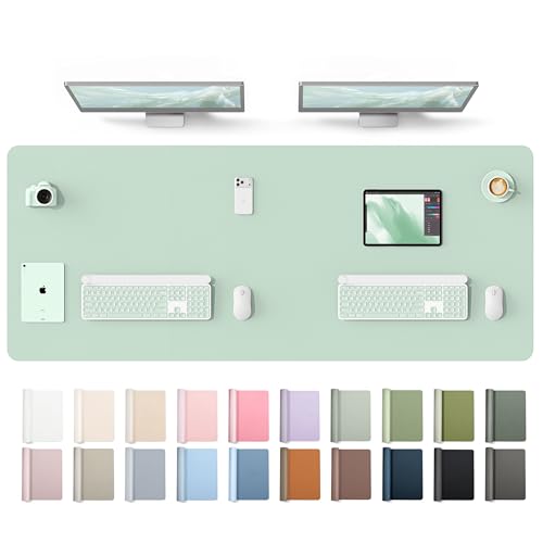 Image of YSAGi Leather Desk Protector, Office Mat, Large Mouse Mat, Non-Slip PU Leather Blotter, Laptop Desk Mat, Waterproof Writing Pad for Office and Home(Pale Green, 63 inch x 24 inch)