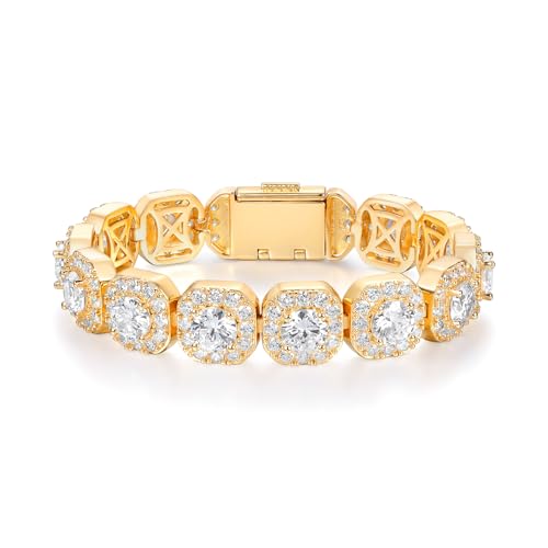 BEIBEINOYA Sugar Chain Bracelet for Men 14K Gold Over Sterling Silver Iced Out with Moissanite Cubic Hip Hop Jewelry Street Style Gift Box Included (Yellow Gold 8)