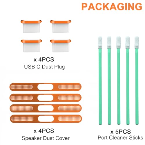 Image of USB C Dust Plug,USB C Port Cover Type C Charging Port Plug Cover Speaker Dust Cover, Accessories for iPhone 17, 17 Pro (Orange, for iPhone 17 Pro)