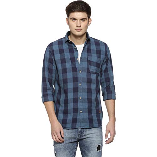 Image of CAHOOT Cotton Men Checkered Multicolour Button Up Collared Shirt for Casual Wear Crafted with Regular Sleeve Comfort Fit High Performance Everyday Large