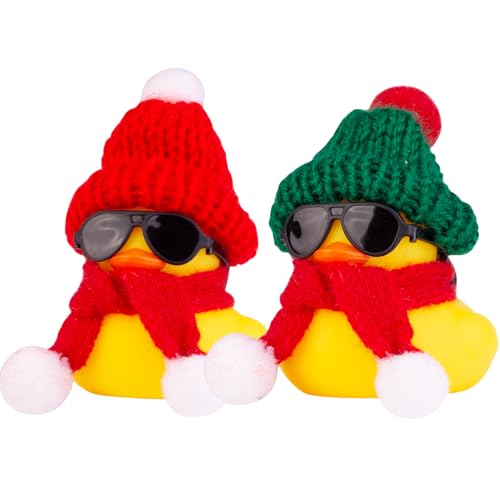 Image of Rubber Duck Car Ornaments 2Pack Winter Duck Car Dashboard Decorations for Christmas Decor and Home Decorations with Mini Hat Scarf and Sunglasses(T13)
