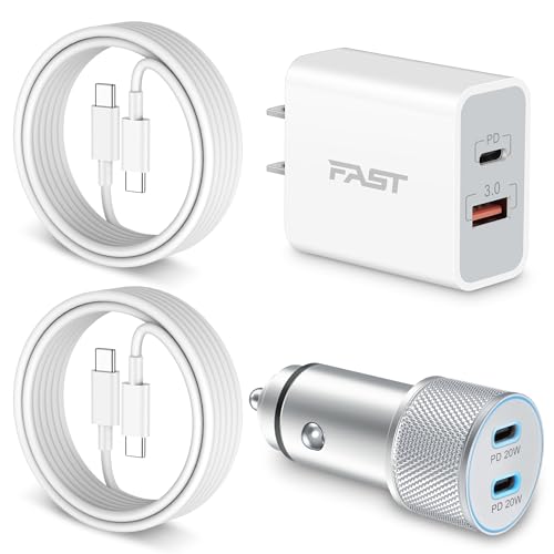 iPhone 17/17 Pro Max/17e Car Charger Fast Charging, 40W USB C Car Charger Cigarette Lighter + 20W USB C Charger Block + 2x6FT Cable for iPhone 17e/17/17 Pro/Air/16e/16/15 Pro Max/Plus, iPad, AirPods