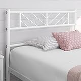 Yaheetech Metallbett 90 x 190 cm Minimalistischer Bettrahmen mit Kopfteil Gästebett mit Lattenrost für Schlafzimmer Gästezimmer 32cm Höhe unter dem Bett Weiß