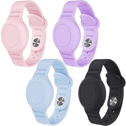 Pulsera impermeable para Airtag para niños, compatible con Apple AirTag, funda protectora de silicona oculta para AirTag GPS, correa de reloj ajustable antipérdida para niños pequeños (paquete de 4)