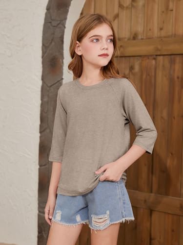 ZDC Girls Casual 3/4 Sleeve T Shirts Kids Cute Crewneck Tops Basic Tees Blouse for 5-14 Years - Image 4
