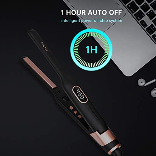 Amovee Pencil Flat Iron, Mini Hair Straightener For Short Hair Beard Pixie Cut, 1/2 Inch Titanium Ceramic Iron With Lcd Temperature Display, Dual Voltage, Auto Shut Off #TOP5
