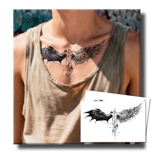UBICA Semi Permanent Tattoos, 2 Sheets Large Realistic Large Angel VS Devil Wings Temporary Tattoos...