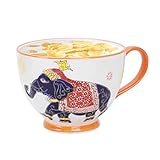 Vintage Teetasse Bunt Handbemalt Kaffeetasse Becher Geschirr Große Tasse Keramik Handgetöpfert Kaffeebecher Porzellan Cappuccino Tasse Coffee Milk Tea Mug 480ml,Elefant