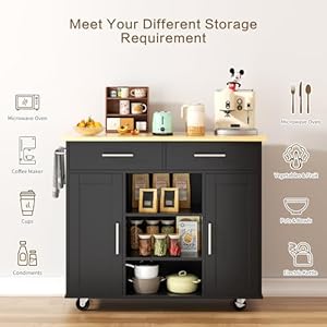 SUNLEI Kitchen Island on Wheels with Storage Cabinet & Drawer, 40" Kitchen Cart Cabinet with Shelves, Cart Handle for Towel Rack or Free Mobility, Portable Islands for Kitchen(Black) SUNLEI Kitchen Island on Wheels with Storage Cabinet Drawer 40 Kitchen Cart Cabinet with Shelves Cart Handle for Towel Rack or Free Mobility Portable Islands for KitchenBlack
