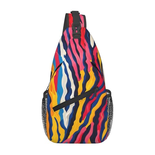 Mochila bandolera con textura cebra multicolor liviana para viaje miniatura 1