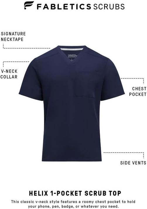 Fabletics Men's Helix 1-Pocket Scrub Top - MotionTech, Wrinkle-Resist, Chest Pocket, Anti-Shrink, Semi-Slim Fit - Image 6