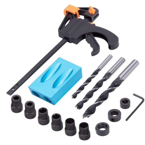 Lista de Kits de carpintería - solo los mejores. 41 Kesntto 15 Piezas Plantilla de Tornillo de Agujero de Bolsillo, Kit de Perforación de Orificios, Localizador de Orificios en ángulo para Carpintería, Pocket Hole Jig