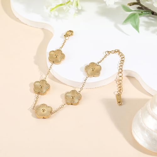 TICVSS Four Leaf Clover Bracelet for Women 18K Gold Plated Stainless Steel Lucky 4 Leaf Gold Link Bracelet Jewelry Gift for Women3
