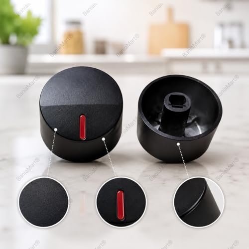 Image of Gas Stove Metal Knobs Set | Plastic Gas Stove Knob Set | Manual Ignition Buttons, Compatible with All Gas Chulhas | Black, Set of 4