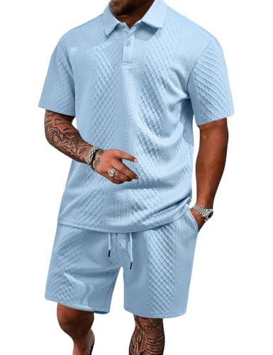 LINENNMAIN Men's 2 Pieces Outfits Casual Polo Shirt and Shorts