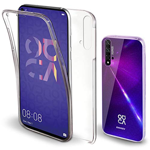 Moozy Funda 360 Grados para Huawei Nova 5T, Honor 20 Transparente - Full Body Case Cuerpo Completo - Parte Delantera Silicona, Trasera PC Duro