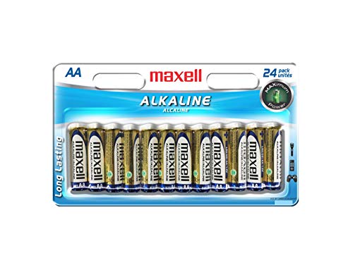 Maxell 723473 Pilas alcalinas AA de larga duración y fiables, listas para usar, paquete de 24 con alta compatibilidad