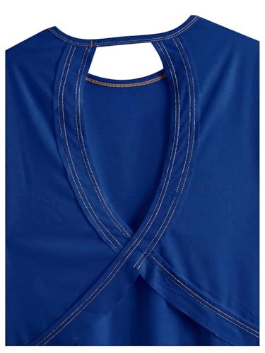 Image of RoseSeek Women's 3 Packs Open Back Tops T Shirt Criss Cross Cut Out Tee Short Sleeve Crewneck Summer Backless Tops