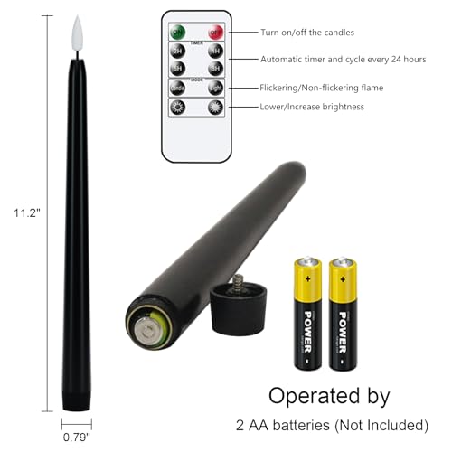 Image of Wondise Halloween Flameless Taper Candles with Remote & Timer, 4 Pack Black Candles Battery Operated LED 3D Wick Flickering for Halloween Table Decorations