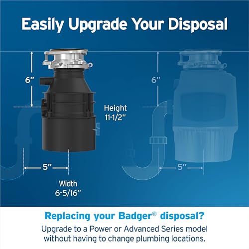 InSinkErator Badger 1 Garbage Disposal with Power Cord, Standard Series 1/3 HP Continuous Feed Food Waste Disposer, Badger 1 W/C - image 8