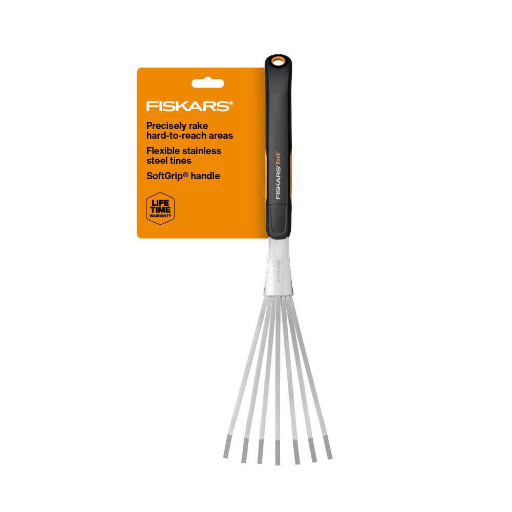 Fiskars Xact Hand Rake, Ergonomic Handle for Heavy Duty Gardening
