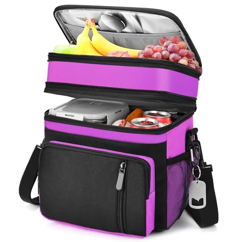 Lunch Box & Lunch Bag for Women, Large Insulated Adult Lunch Box, Leakproof Cooler Lunchbox with Bottle Opener for Work Picnic Beach, 16L, Purple