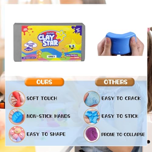 Image of Air Dry Clay for Kids 3-10 Years, Natural, Non-Toxic Modelling Mud & Polymer Foam Bar Set for Sculpting Kit.Super Soft AirDry, Moulding & Dough for Play, Crafts & Mask Molded Clay Making(Grey Colour)