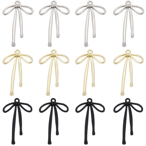 Breloques en forme de nœud en ruban SUNNYCLUE, 24 pièces en métal 3 couleurs pour bijoux DIY