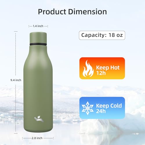 Image of Konokyo Insulated Water Bottle with Strap,18 oz Double Wall Stainless Steel Vacuum Bottles Metal Water Flask,Forest Green
