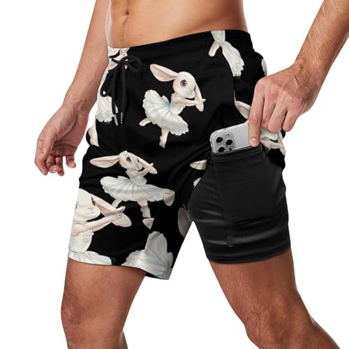 Funny Rabbit Ballet Dance Mens Swim Trunks with Quick-Drying Lining Beach Shorts for Outdoor Sports2
